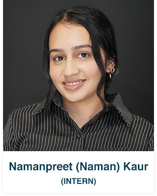 Headshot of Namanpreet Kaur, Intern, with dark hair and a striped shirt.